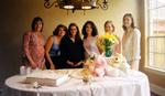 Gathering around the cake: Kim, Esther, Kathy, Ruth Ann, Vicki, and Rebecca.