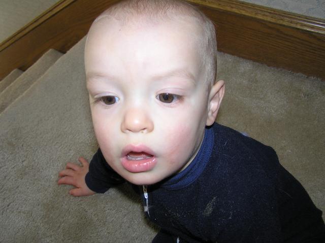 Jacob hangs out on the stairs