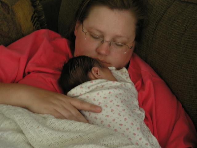 Sleeping on Aunt Sherrie after a hard night