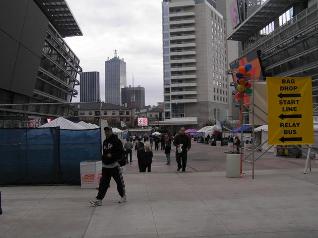 After the race has begun, checking out Victory plaza