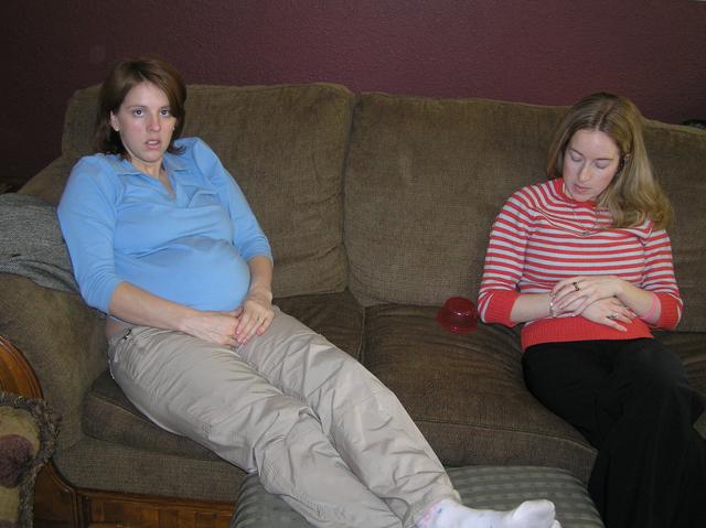 Kathy and Sarah hang out and enjoy some HD football after the Hanson family came over for lunch