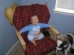 Jacob rocks in his rocking chair. He loves to climb into chairs lately!