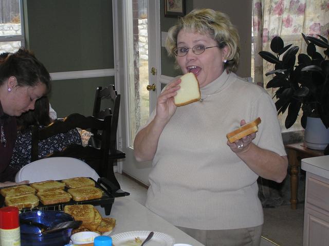 No, silly, the French toast gets cooked before you eat it!